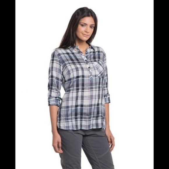 Kuhl Spectra Blue Plaid Long Sleeve Button Up Shirt Top Medium M. - Picture 1 of 8